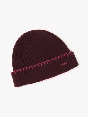 Chapeaux Chloe Nervuré Knit Beanie Violette Rose | CHE-SR14472