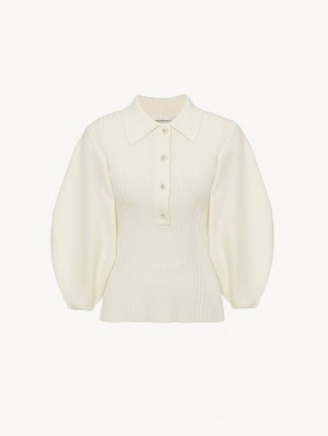 Knitwear Chloe Balloon-sleeve Polo Blanche | CHE-SR13965