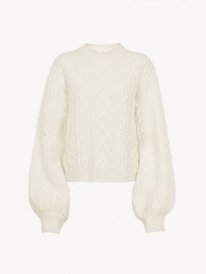 Knitwear Chloe Generous Cable-knit Blanche | CHE-SR13956