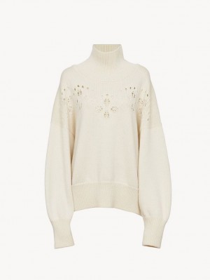 Knitwear Chloe Generous High-neck Blanche | CHE-SR13943