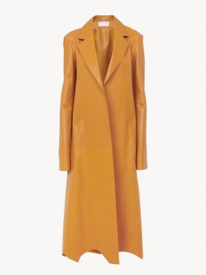 Leather Chloe Generous Wrap Coat Orange | CHE-SR14100