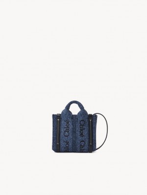 Mini Sacs Chloe Woody Nano Tote Bleu | CHE-SR13676