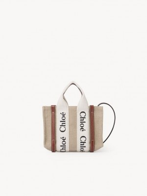 Mini Sacs Chloe Woody Tote 3 Blanche Marron | CHE-SR13723