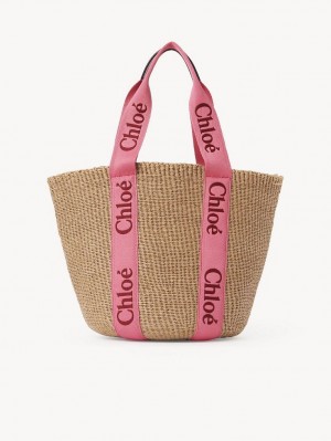 Sacs Fourre Tout Chloe Large Woody Basket Rose Rouge | CHE-SR13299