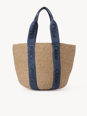 Sacs Fourre Tout Chloe Large Woody Basket Bleu | CHE-SR13331