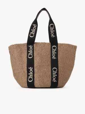 Sacs Fourre Tout Chloe Large Woody Basket Noir Beige | CHE-SR13333