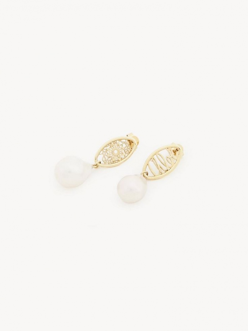 Boucles d'Oreilles Chloe Darcey Dentelle Drop Doré Blanche | CHE-SR14438