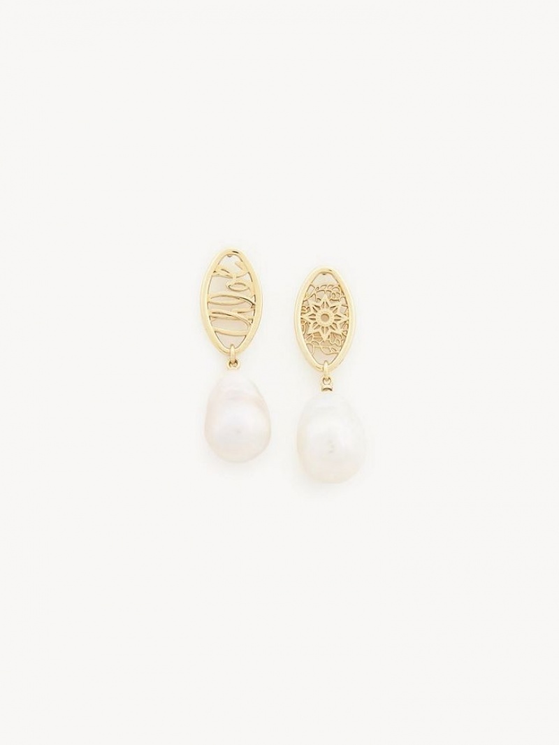 Boucles d\'Oreilles Chloe Darcey Dentelle Drop Doré Blanche | CHE-SR14438