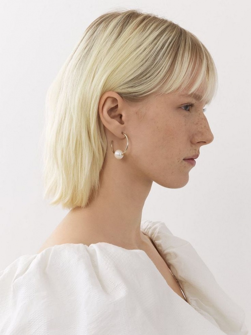 Boucles d'Oreilles Chloe Darcey Hoop Doré Blanche | CHE-SR14441