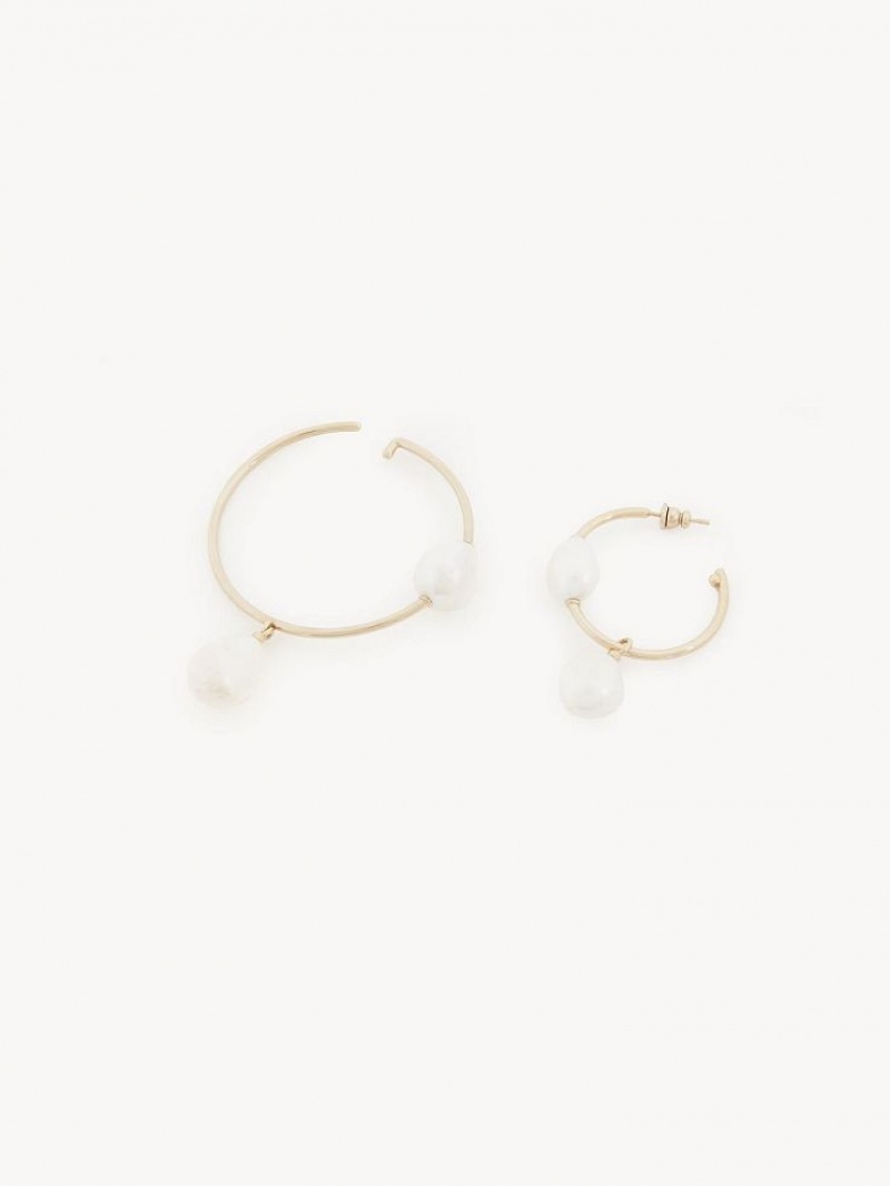 Boucles d'Oreilles Chloe Darcey Hoop Doré Blanche | CHE-SR14442