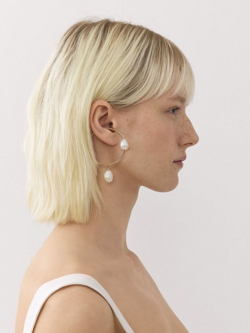 Boucles d'Oreilles Chloe Darcey Hoop Doré Blanche | CHE-SR14442