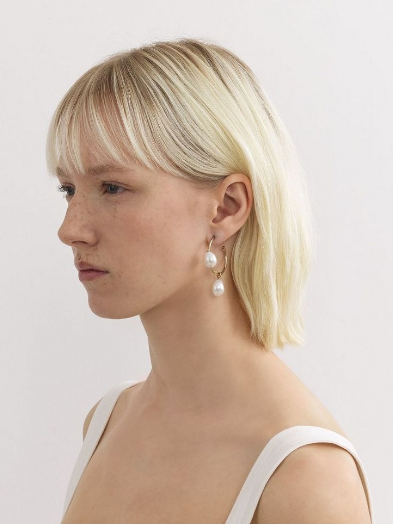 Boucles d'Oreilles Chloe Darcey Hoop Doré Blanche | CHE-SR14442