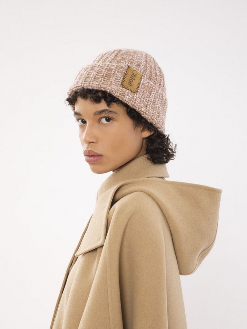 Chapeaux Chloe Chunky Tricoté Beanie Beige Rose | CHE-SR14474