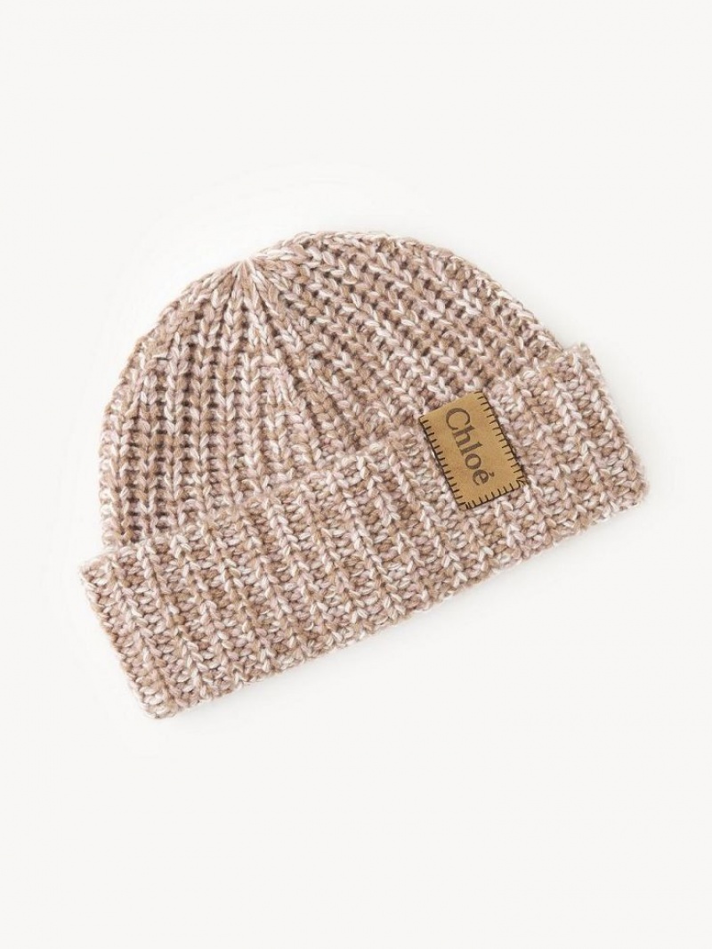 Chapeaux Chloe Chunky Tricoté Beanie Beige Rose | CHE-SR14474