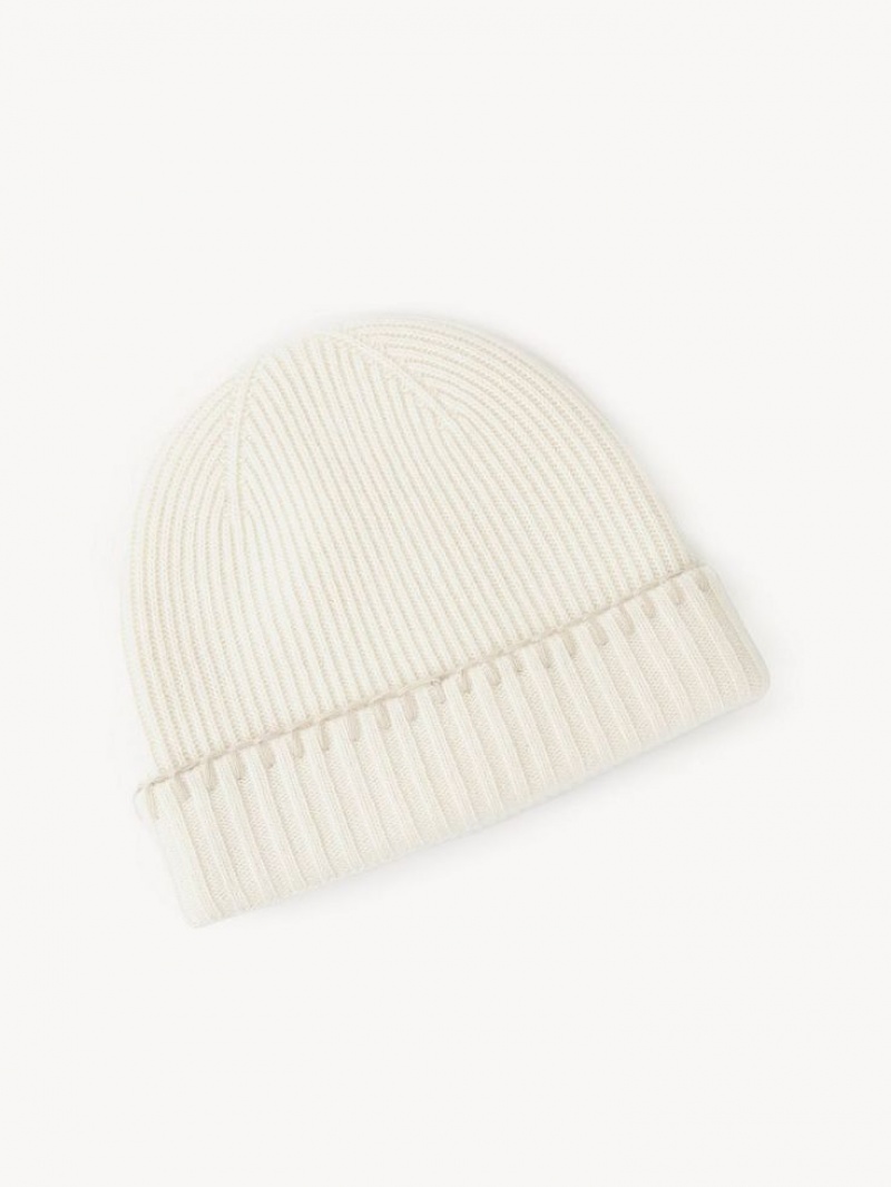 Chapeaux Chloe Nervuré Knit Beanie Blanche | CHE-SR14473