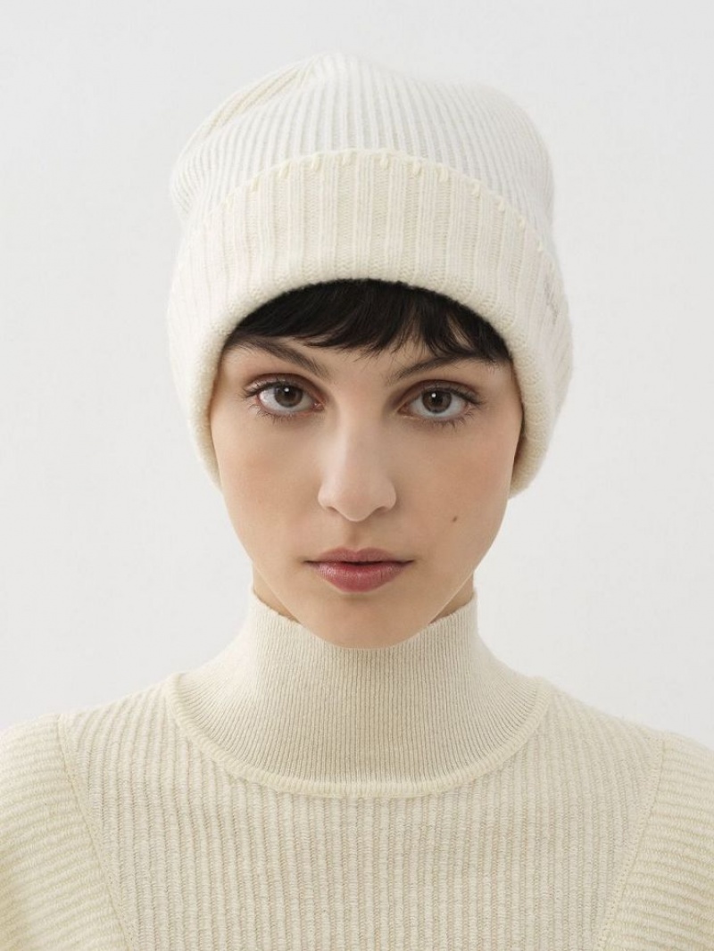 Chapeaux Chloe Nervuré Knit Beanie Blanche | CHE-SR14486