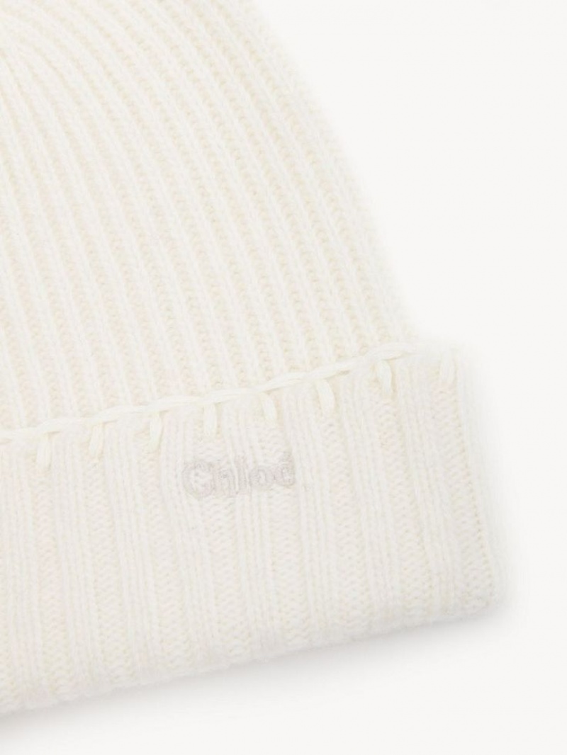 Chapeaux Chloe Nervuré Knit Beanie Blanche | CHE-SR14486