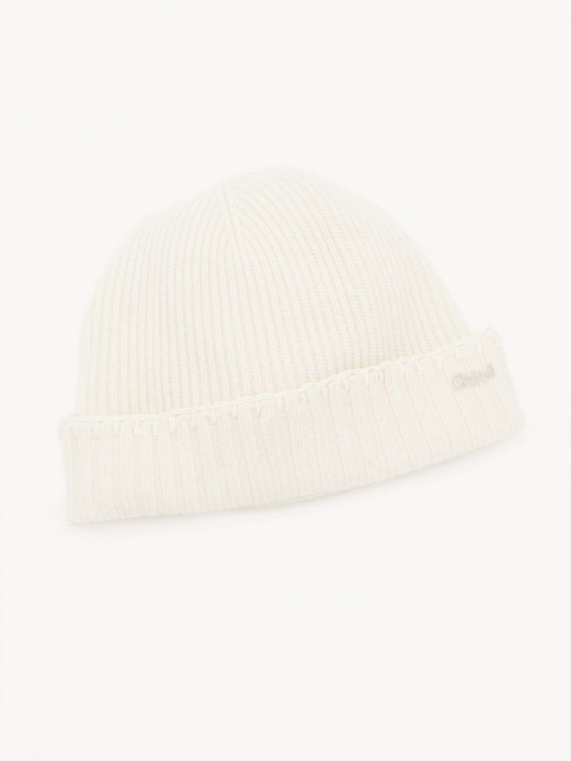 Chapeaux Chloe Nervuré Knit Beanie Blanche | CHE-SR14486