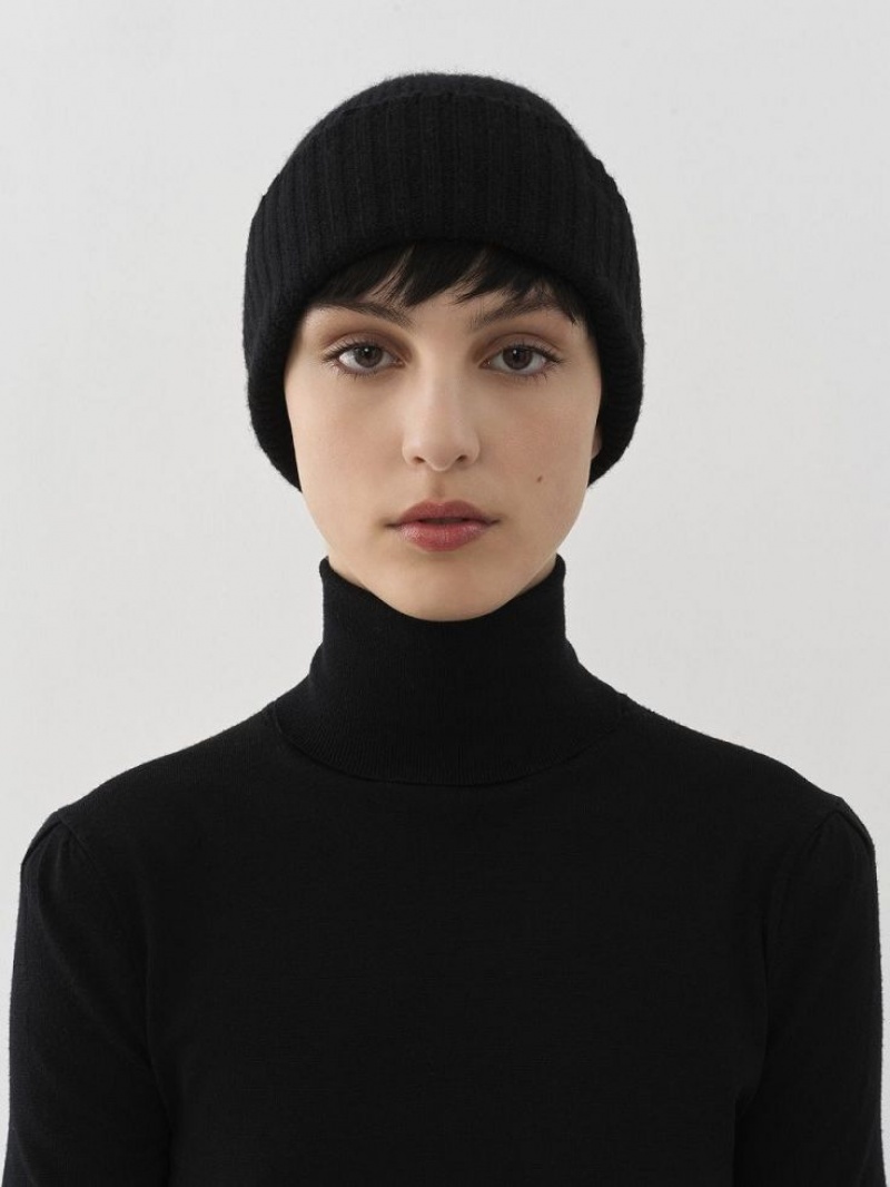 Chapeaux Chloe Nervuré Knit Beanie Noir | CHE-SR14487