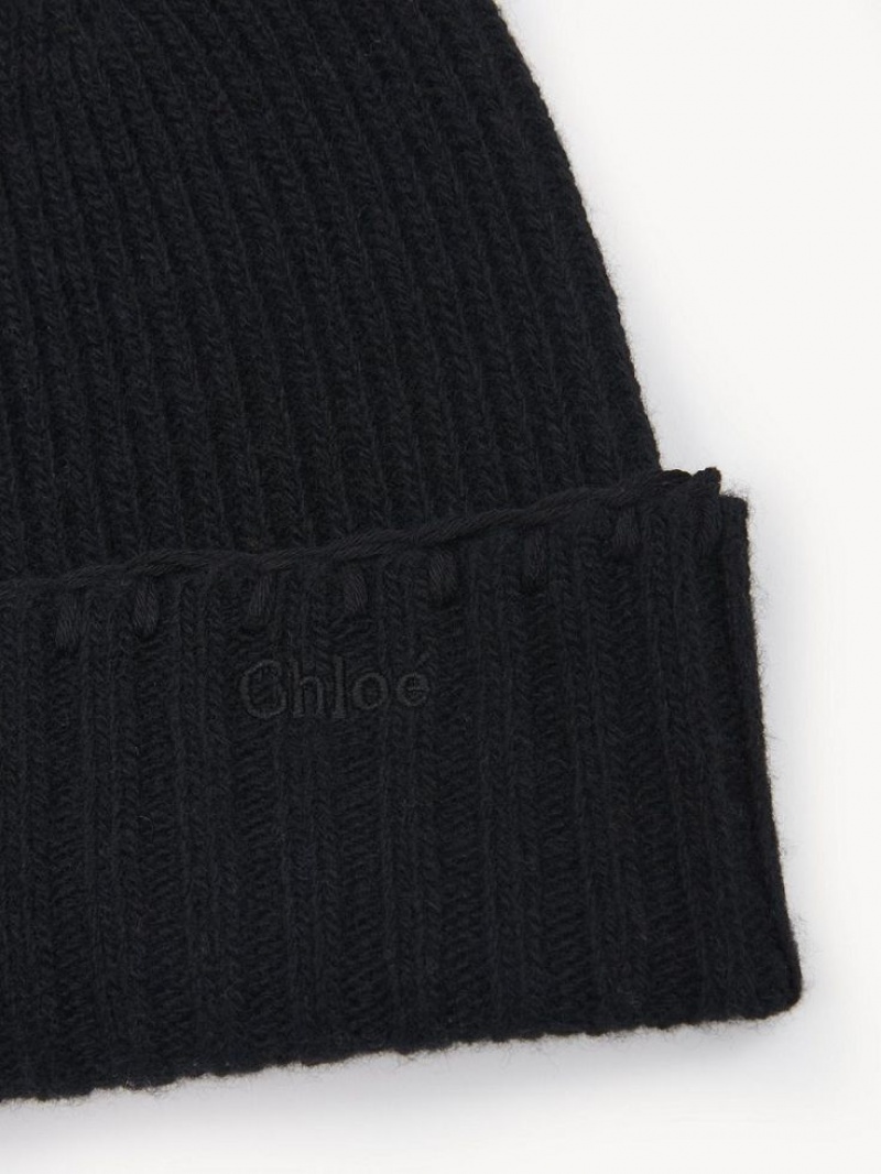 Chapeaux Chloe Nervuré Knit Beanie Noir | CHE-SR14487