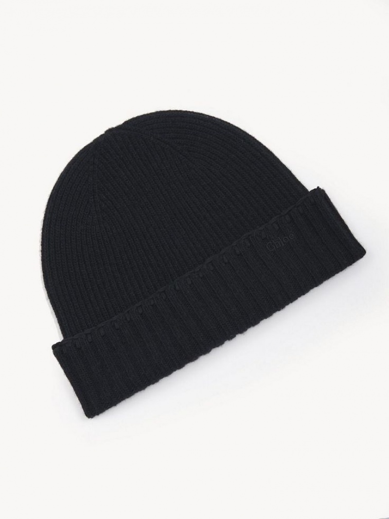 Chapeaux Chloe Nervuré Knit Beanie Noir | CHE-SR14487