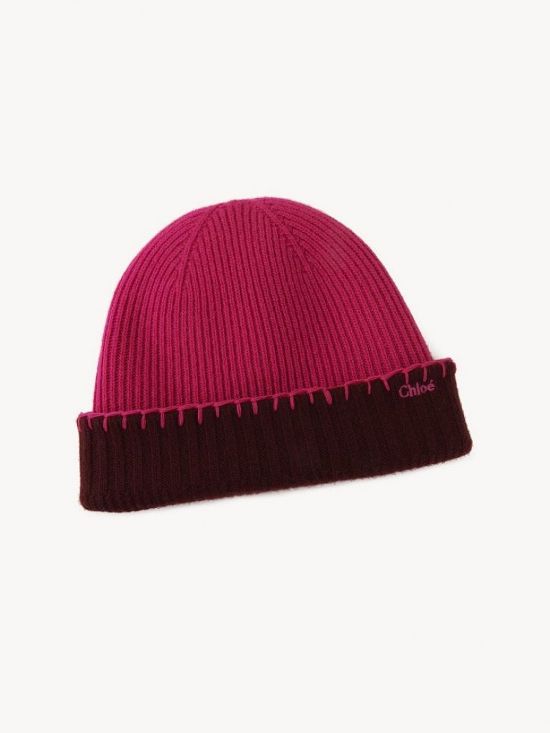 Chapeaux Chloe Nervuré Knit Beanie Violette Rose | CHE-SR14472