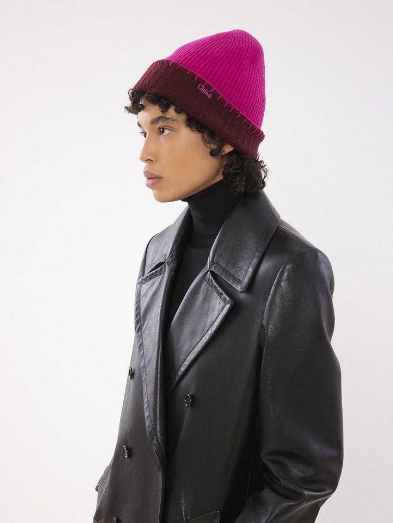 Chapeaux Chloe Nervuré Knit Beanie Violette Rose | CHE-SR14472