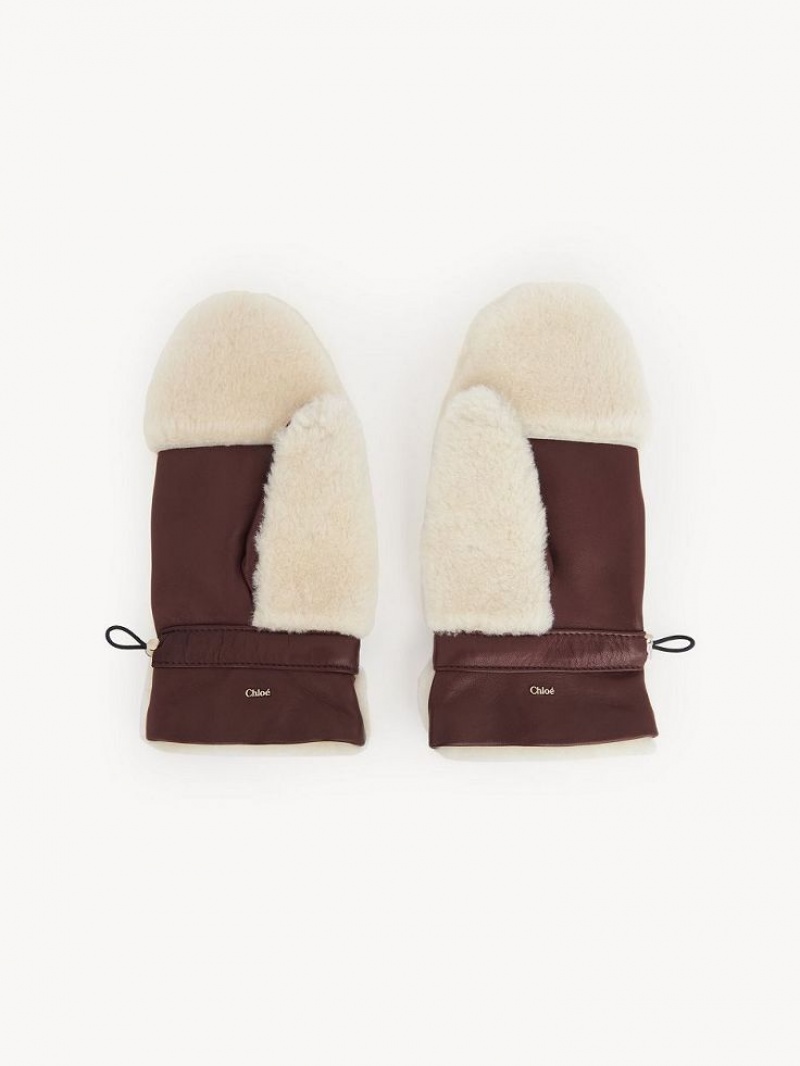 Chapeaux Chloe Shearling Mittens Beige Marron | CHE-SR14467