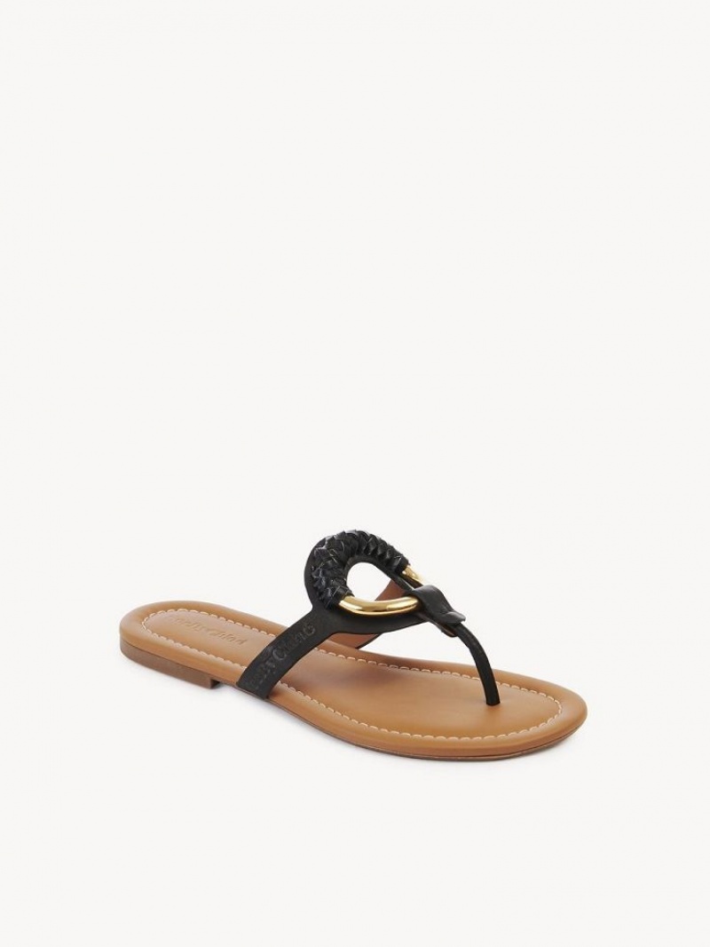 Chaussures Plates Chloe Hana Flip Flops Noir | CHE-SR14830