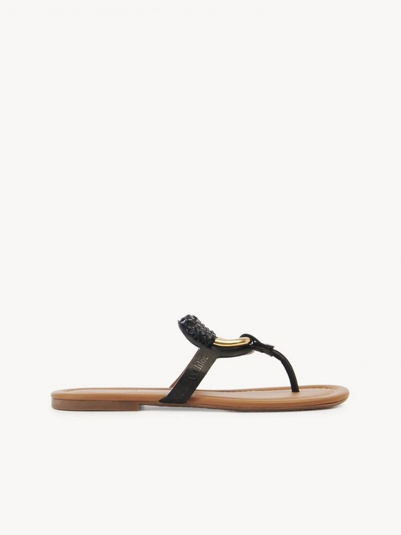 Chaussures Plates Chloe Hana Flip Flops Noir | CHE-SR14830