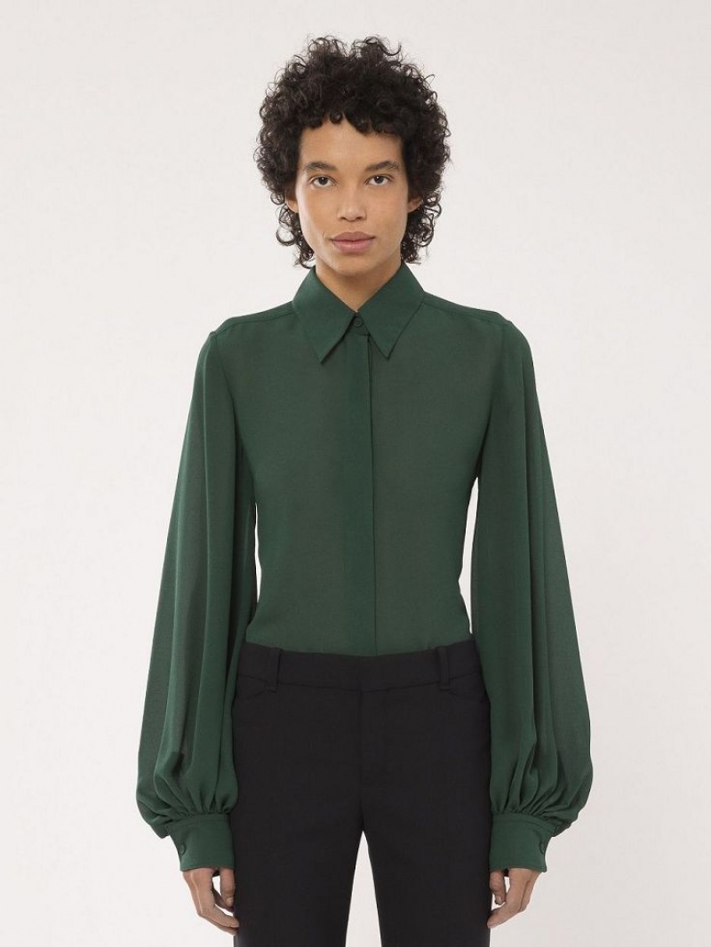 Chemisier Chloe Gathered-sleeve Vert Foncé | CHE-SR13913