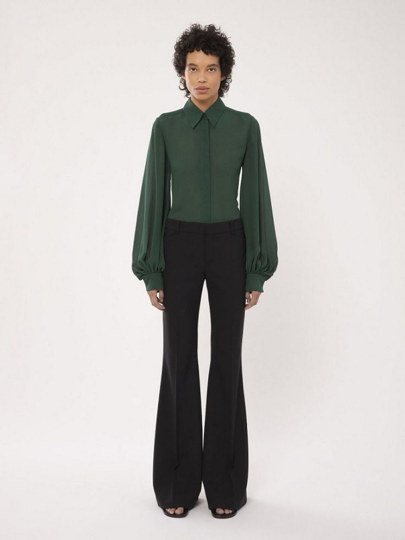 Chemisier Chloe Gathered-sleeve Vert Foncé | CHE-SR13913