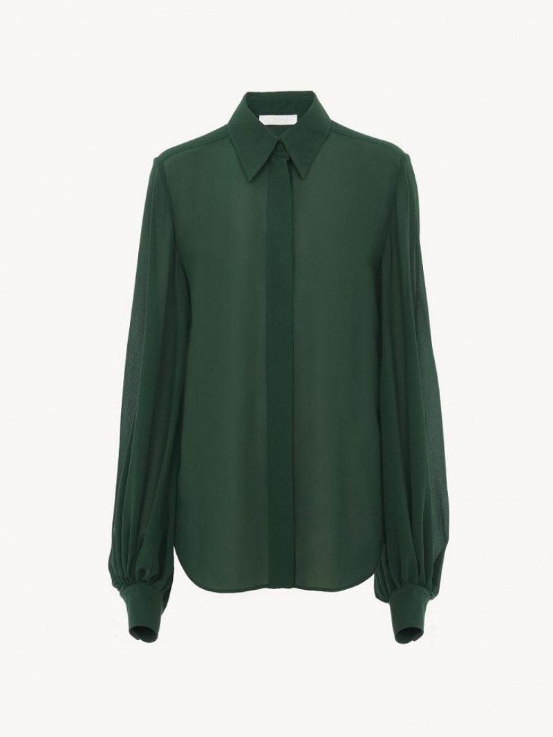 Chemisier Chloe Gathered-sleeve Vert Foncé | CHE-SR13913