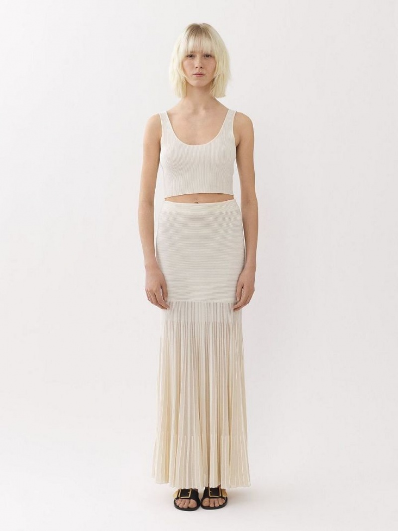 Jupes Chloe Flared Maxi Blanche | CHE-SR14075