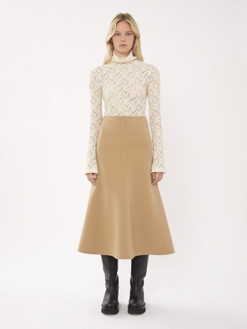 Jupes Chloe Flared Midi Beige | CHE-SR14093