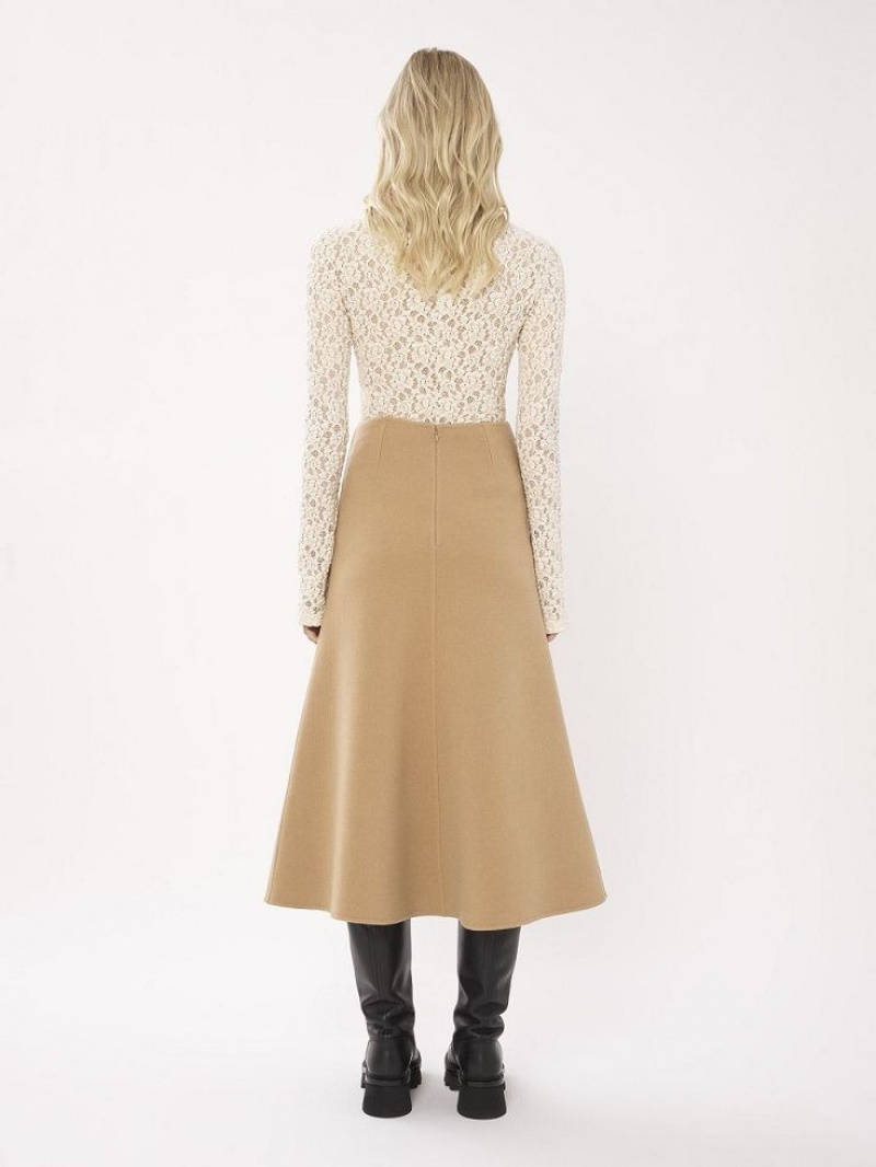 Jupes Chloe Flared Midi Beige | CHE-SR14093