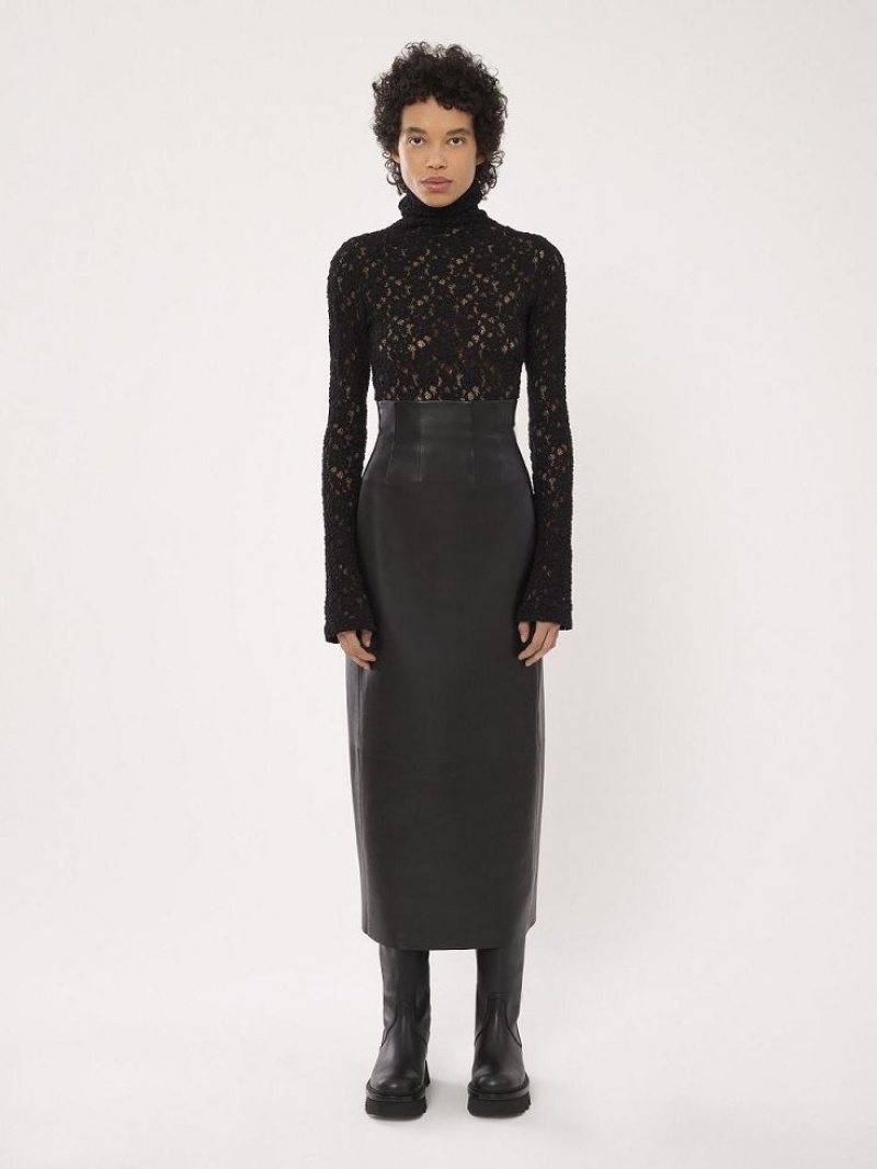 Jupes Chloe High-waisted Midi Noir | CHE-SR14089