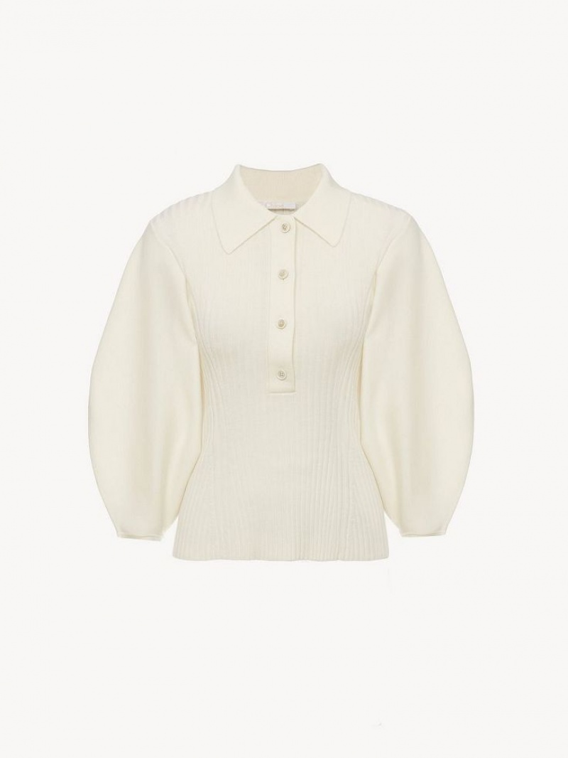 Knitwear Chloe Balloon-sleeve Polo Blanche | CHE-SR13965