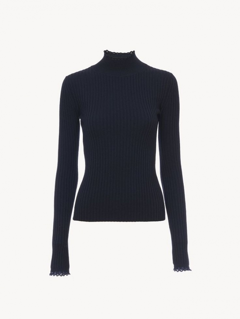 Knitwear Chloe Fitted High-neck Bleu Marine | CHE-SR13960