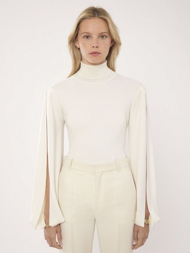 Knitwear Chloe Fitted Mock-neck Blanche | CHE-SR13958