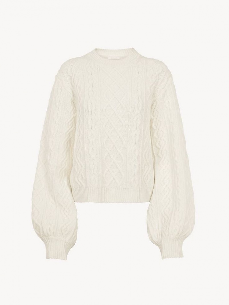 Knitwear Chloe Generous Cable-knit Blanche | CHE-SR13956