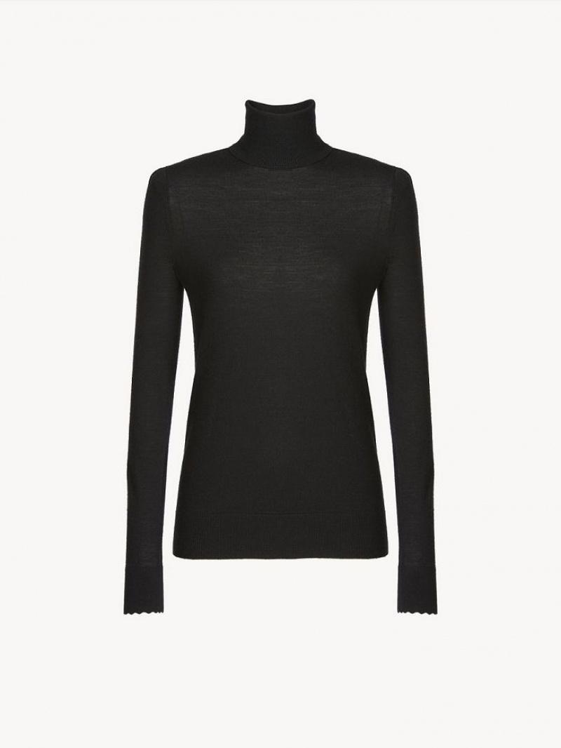 Knitwear Chloe Scalloped High-neck Noir | CHE-SR13918