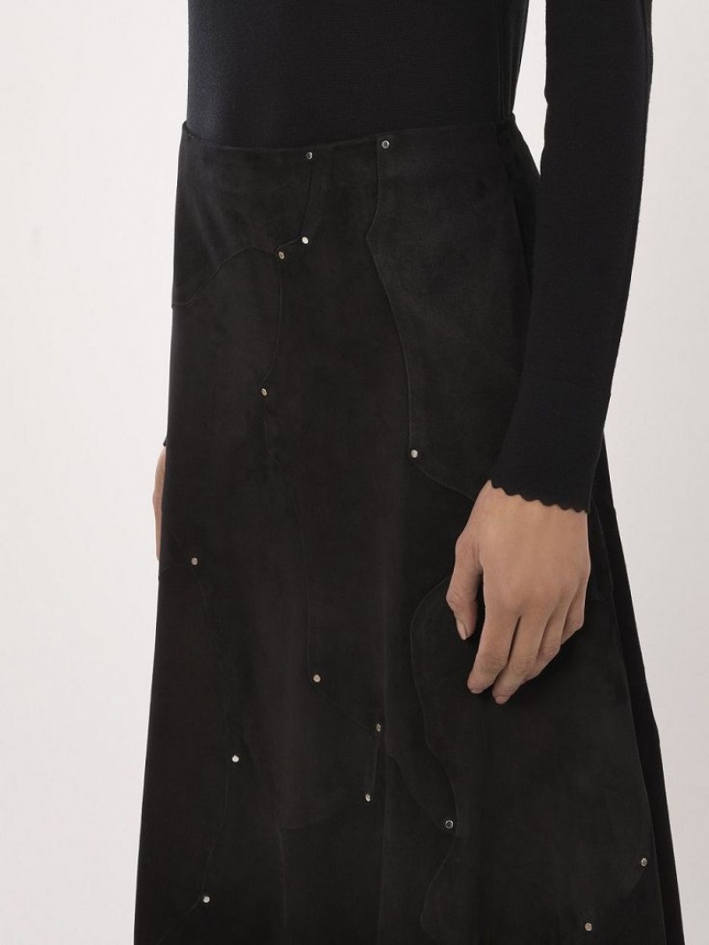 Leather Chloe Flared Midi Skirt Noir | CHE-SR14121