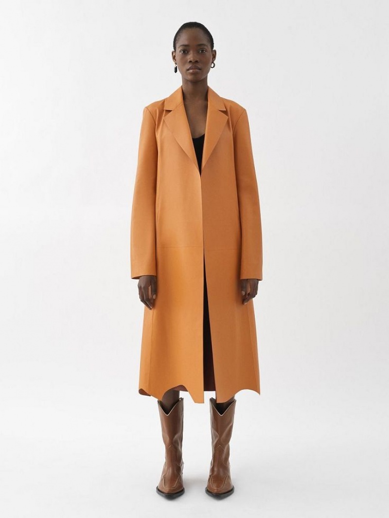 Leather Chloe Generous Wrap Coat Orange | CHE-SR14100