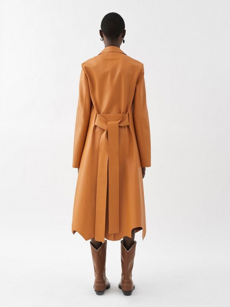 Leather Chloe Generous Wrap Coat Orange | CHE-SR14100