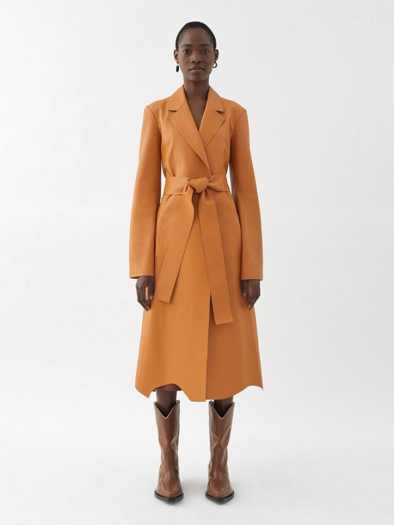 Leather Chloe Generous Wrap Coat Orange | CHE-SR14100