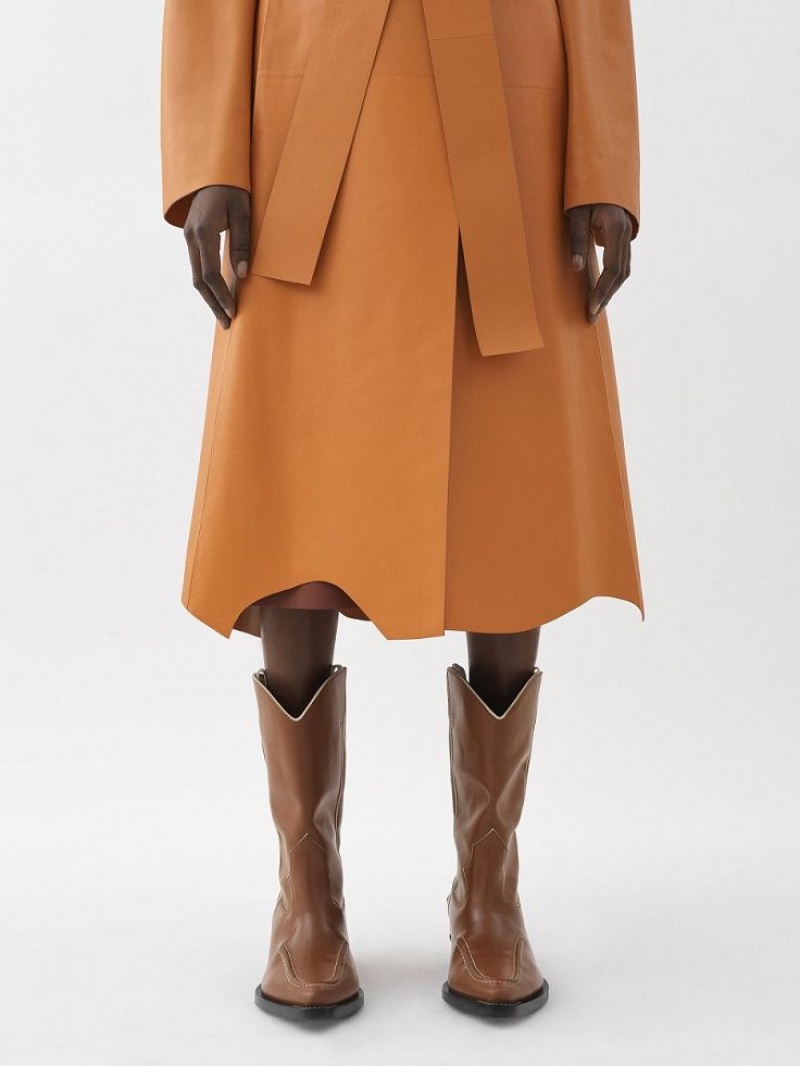 Leather Chloe Generous Wrap Coat Orange | CHE-SR14100