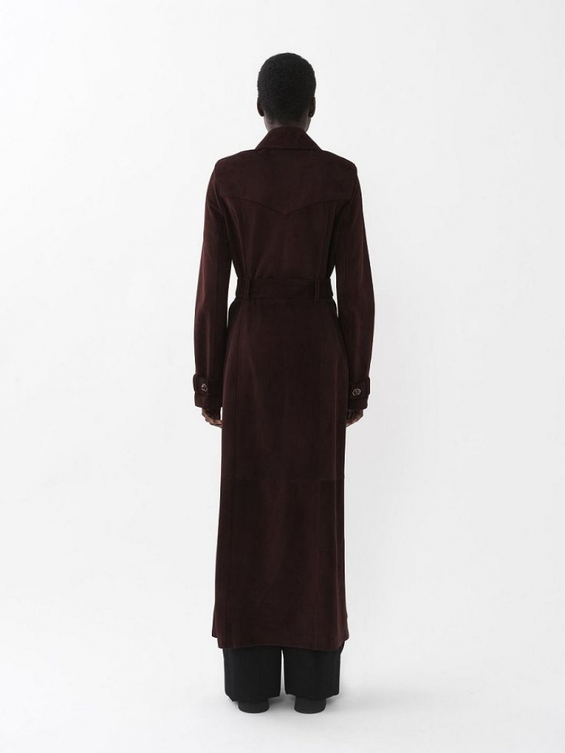 Leather Chloe Long Trench Coat Marron | CHE-SR14119