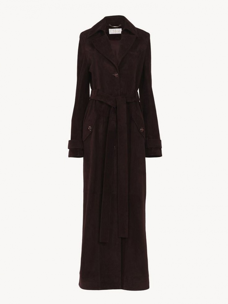 Leather Chloe Long Trench Coat Marron | CHE-SR14119