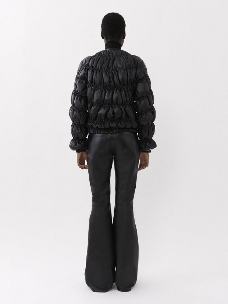 Leather Chloe Ruched Puffer Jacket Noir | CHE-SR14115